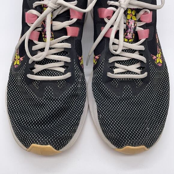 Nike Downshifter 9 Running Athletic Shoes Black Pink Yellow Floral Swoosh Size 9 - Picture 2 of 11